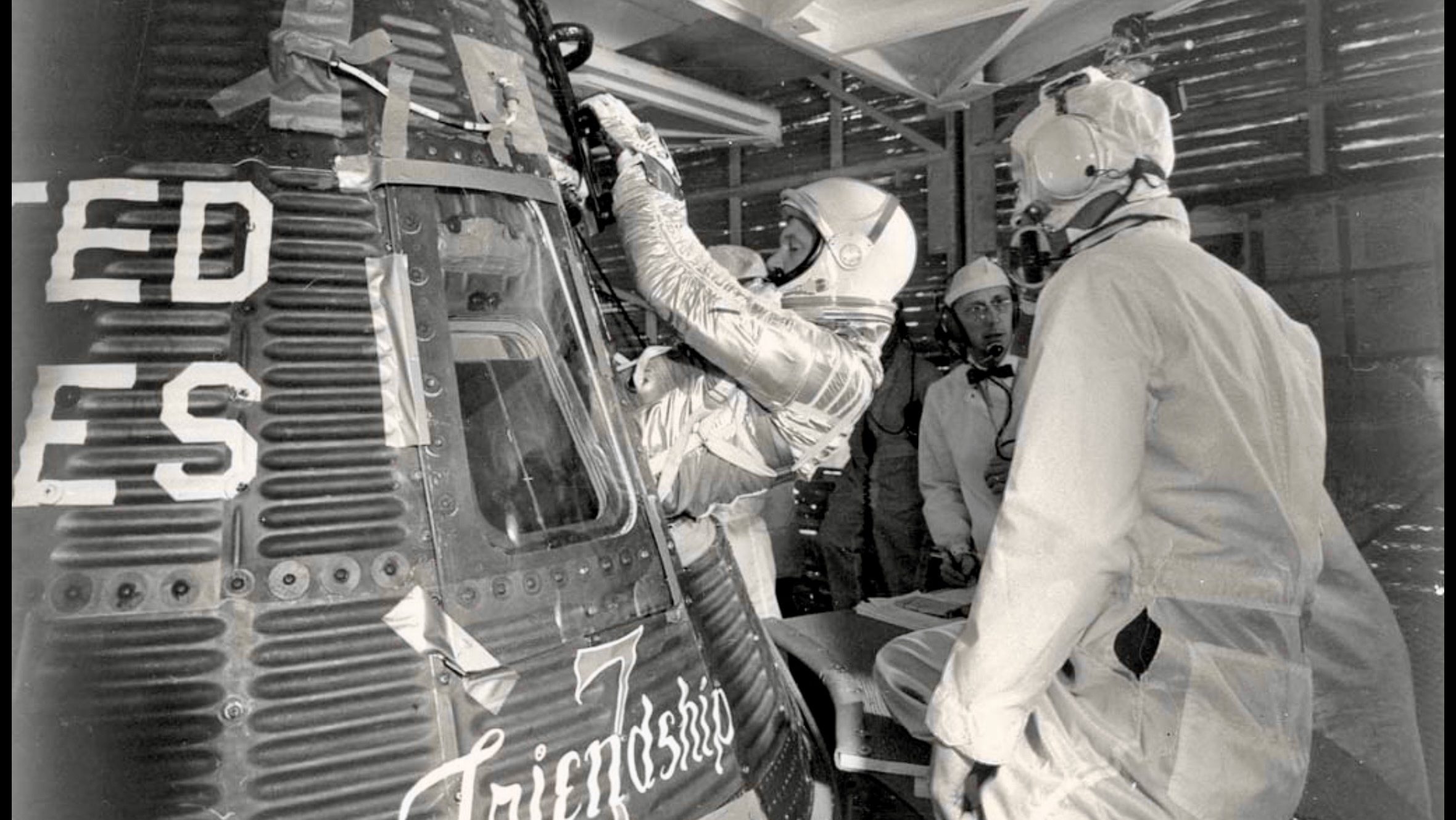 Astronaut John Glenn aboard the Friendship 7 spacecraft during the Mercury-Atlas 6 mission on February 20, 1962, when he became the first American to orbit Earth. NASA historical imagery is released into the public domain and is safe for editorial and commercial use.