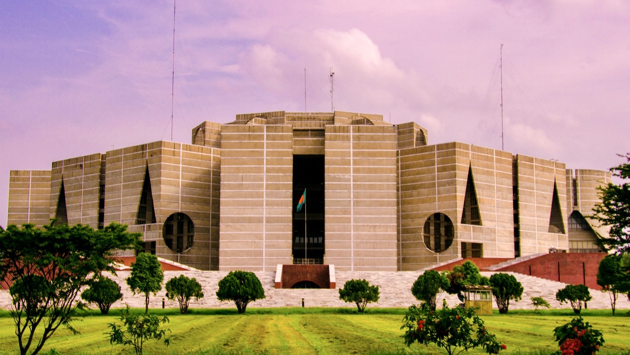 Jatiyo Sangsad Bhaban, the National Parliament building of Bangladesh in Dhaka. Public-domain architectural image.