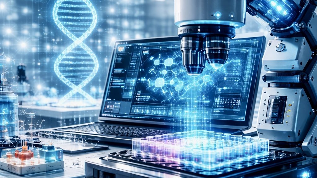 Artificial intelligence in drug discovery with DNA analysis and laboratory research technology