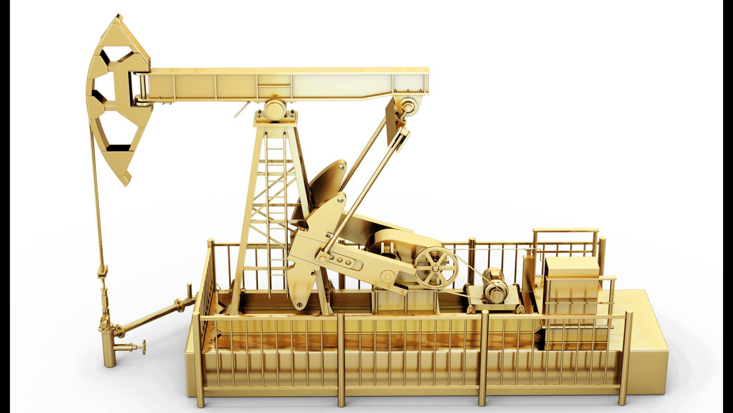 Oil pump jack and gold concept illustrating fluctuations in global oil markets and declining gold prices