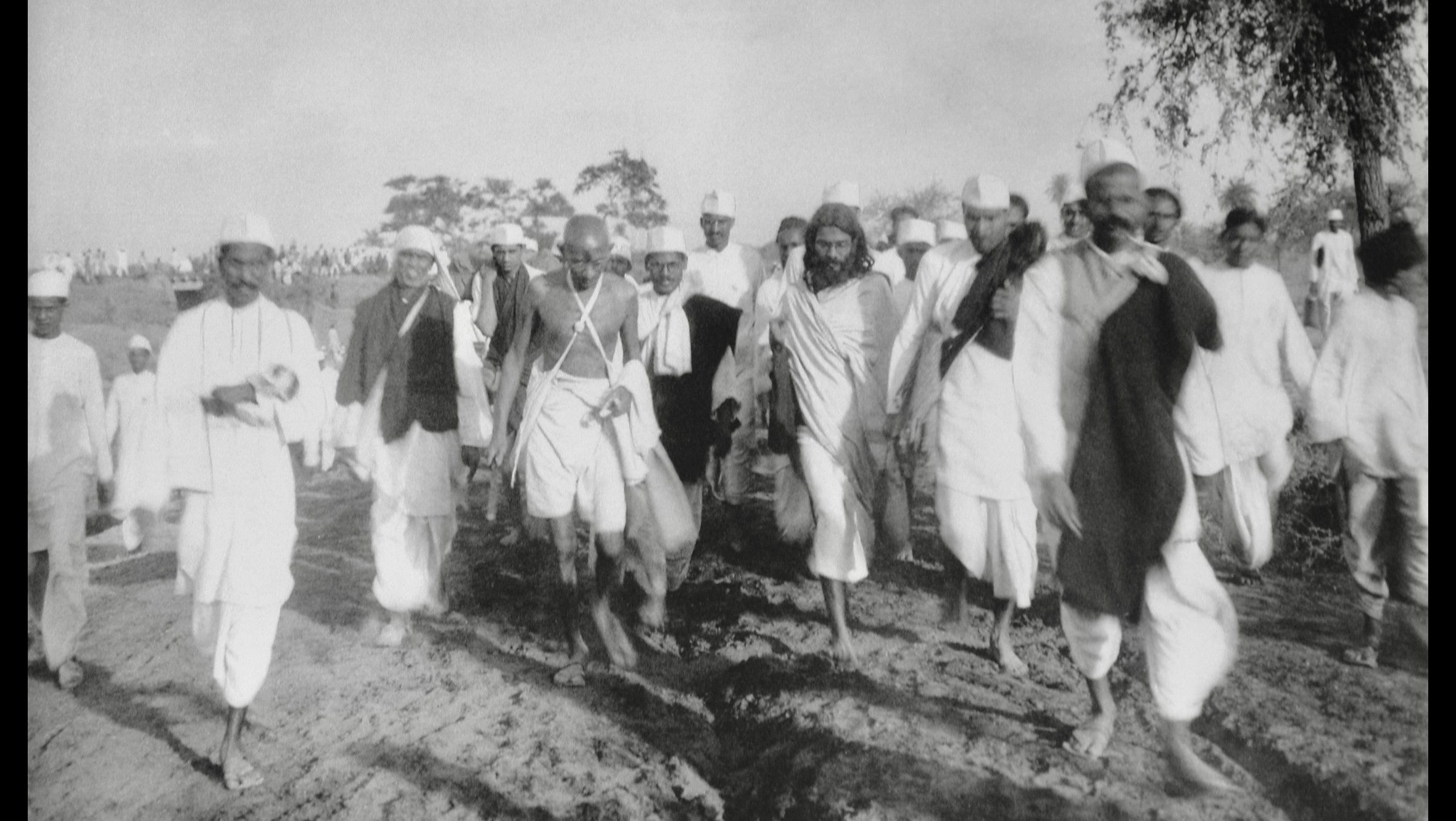 Mahatma Gandhi leading followers during the Salt March in 1930 as part of India’s independence movement