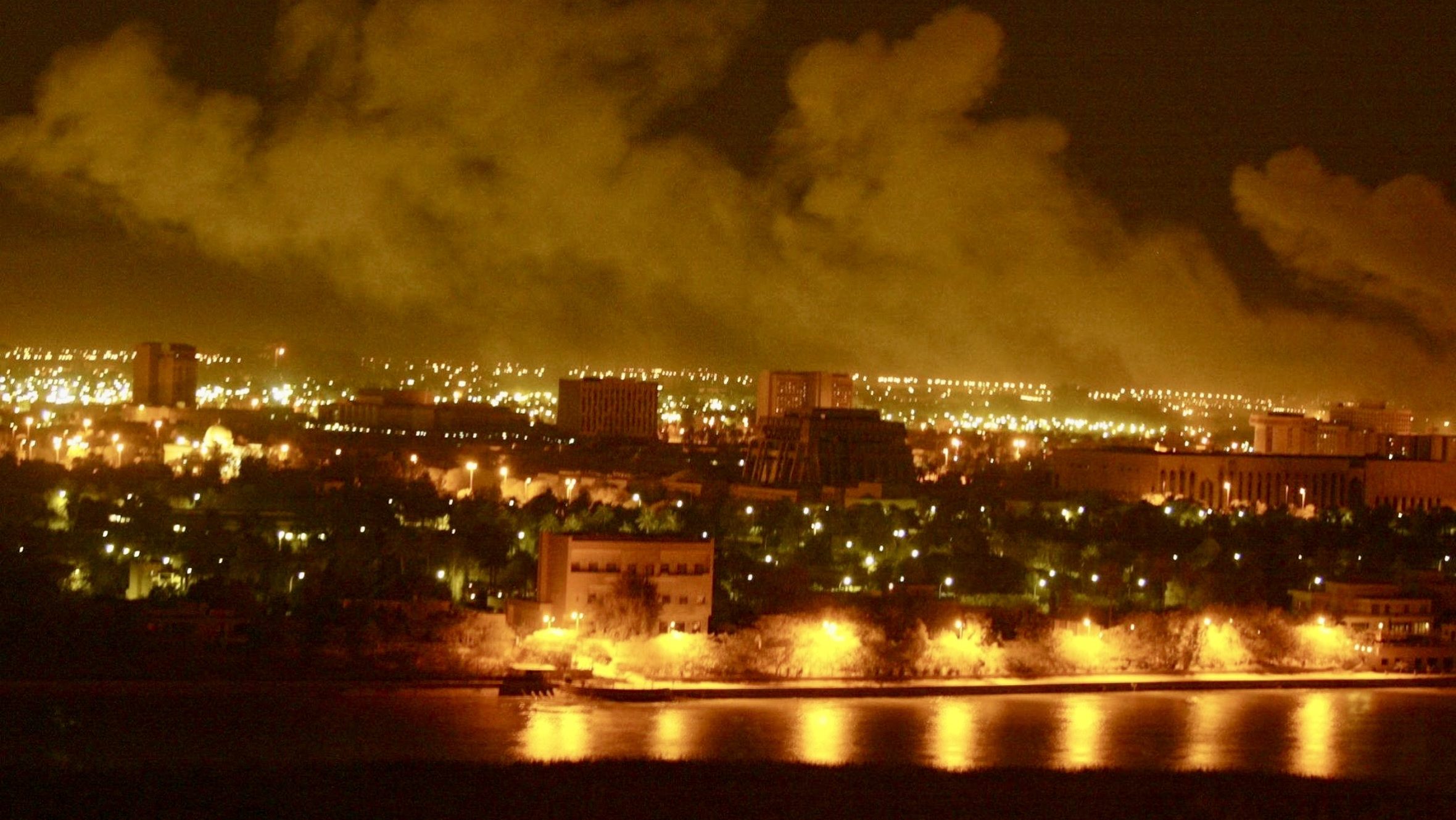 Explosion over Baghdad during the 2003 “Shock and Awe” air campaign at the start of the Iraq War