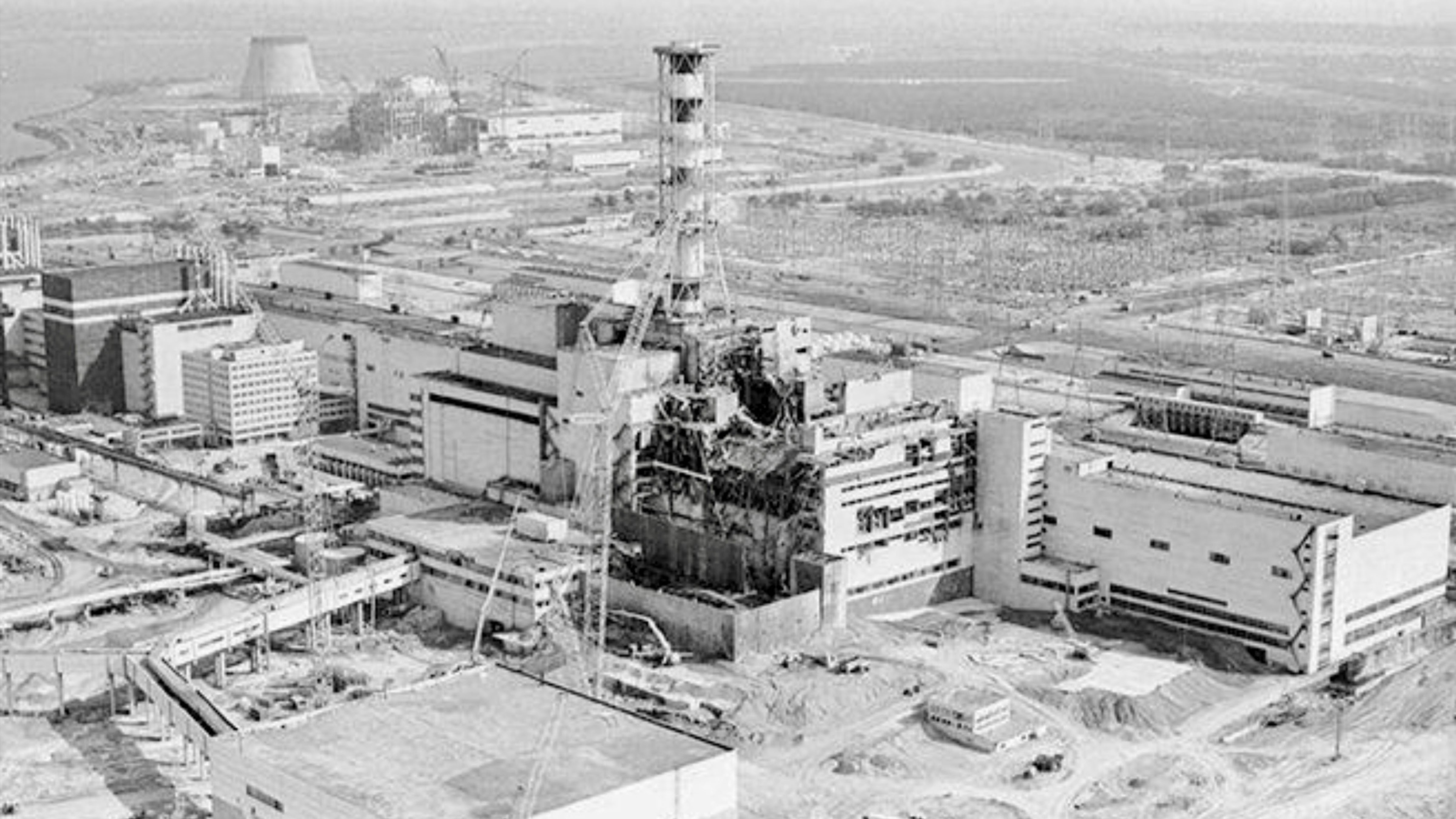Chernobyl nuclear disaster reactor 4 damaged structure and containment shelter following the 1986 explosion