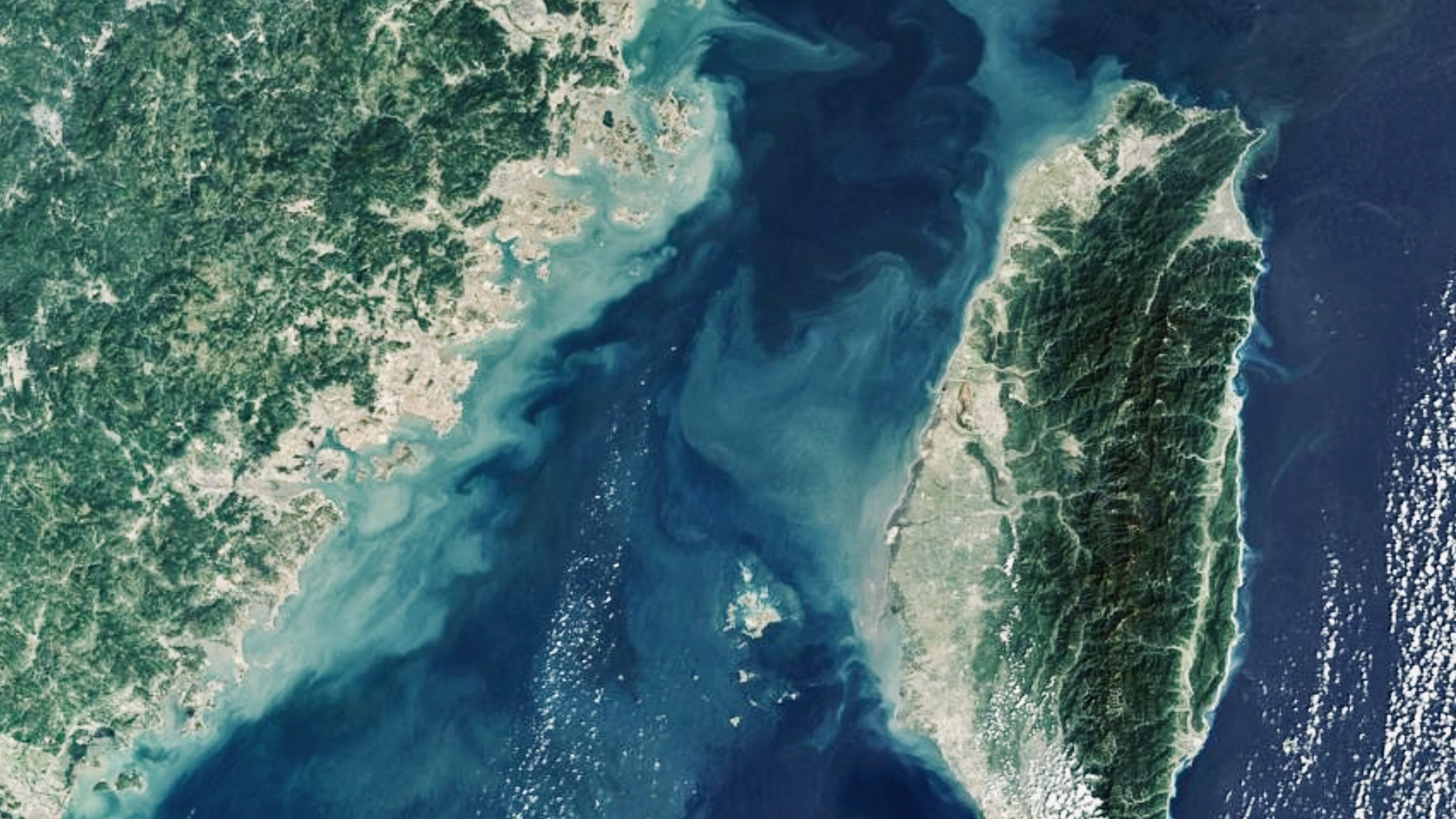 Satellite image of Taiwan and the surrounding Taiwan Strait viewed from space