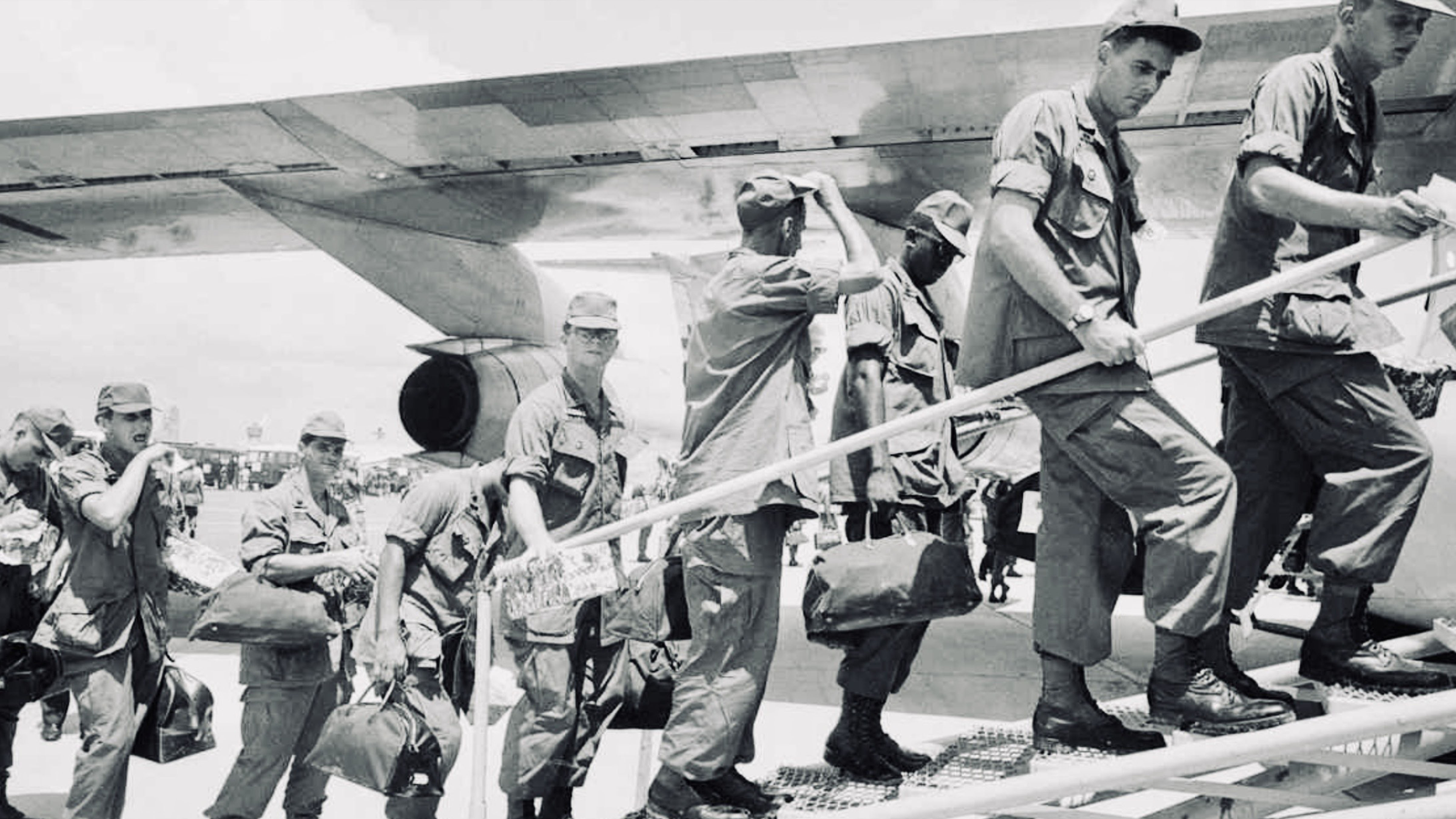 American military personnel departing Vietnam during the final withdrawal of U.S. combat forces in March 1973.