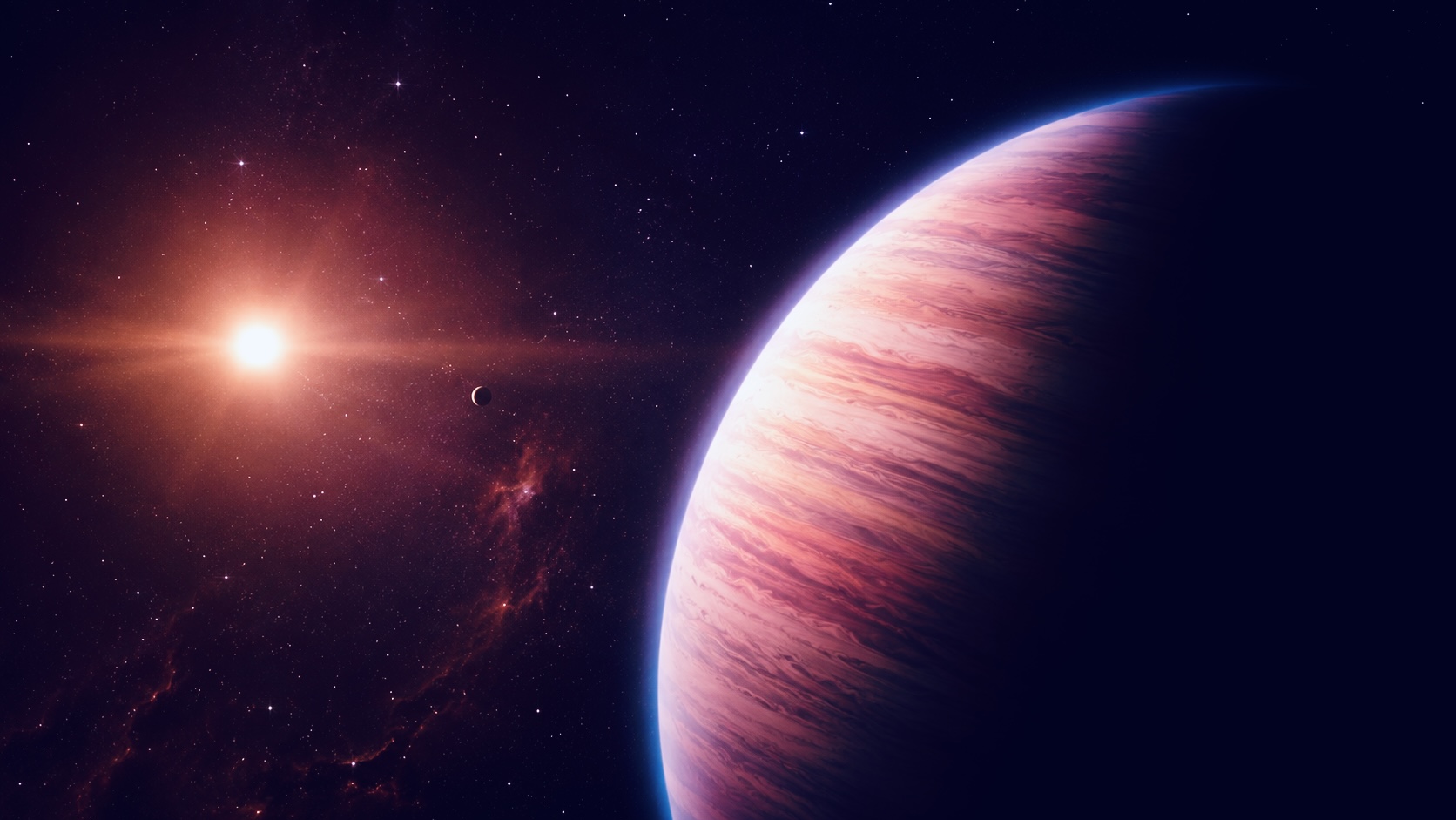 Artist’s rendering of a distant exoplanet illuminated by its host star as astronomers search for signs of life beyond Earth.