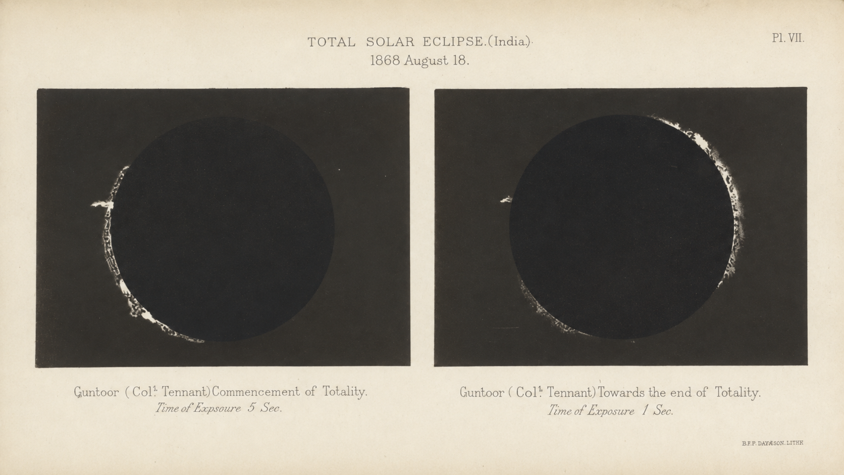 Historical images of the August 18, 1868 total solar eclipse in India, observed during the scientific work that led to the discovery of helium in the Sun.