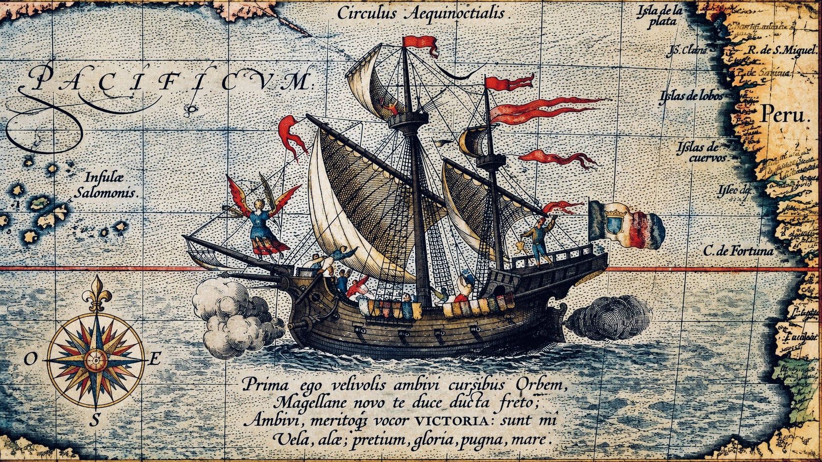 Historical reconstruction of the Victoria, the ship that completed the first recorded circumnavigation of Earth in 1522.